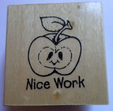 Anita's Nice Work Apple Teach Appreciation Wooden Rubber Stamp