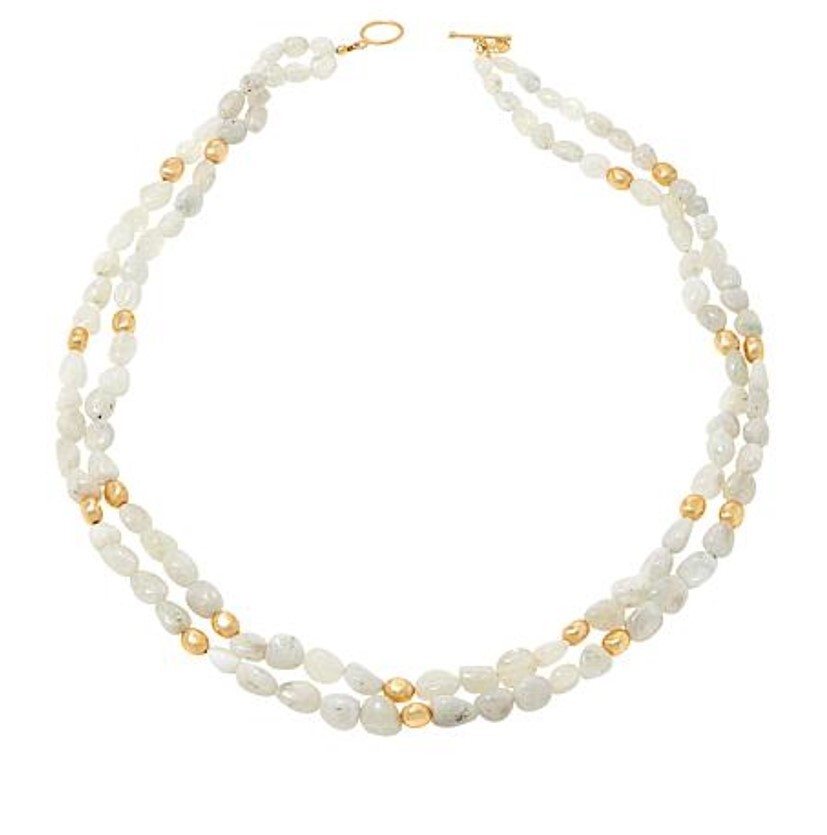 "Connie Craig Carroll Gemstone 2-Row Station 36\" Rainbow Moonstone Necklace"