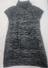 Calvin Klein Black White Blend Turtleneck Women's Sweater Dress Cap Sleeve SMALL
