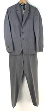 Calibre mens full suit set jacket 36 + pants 30 grey plaid wool 109456