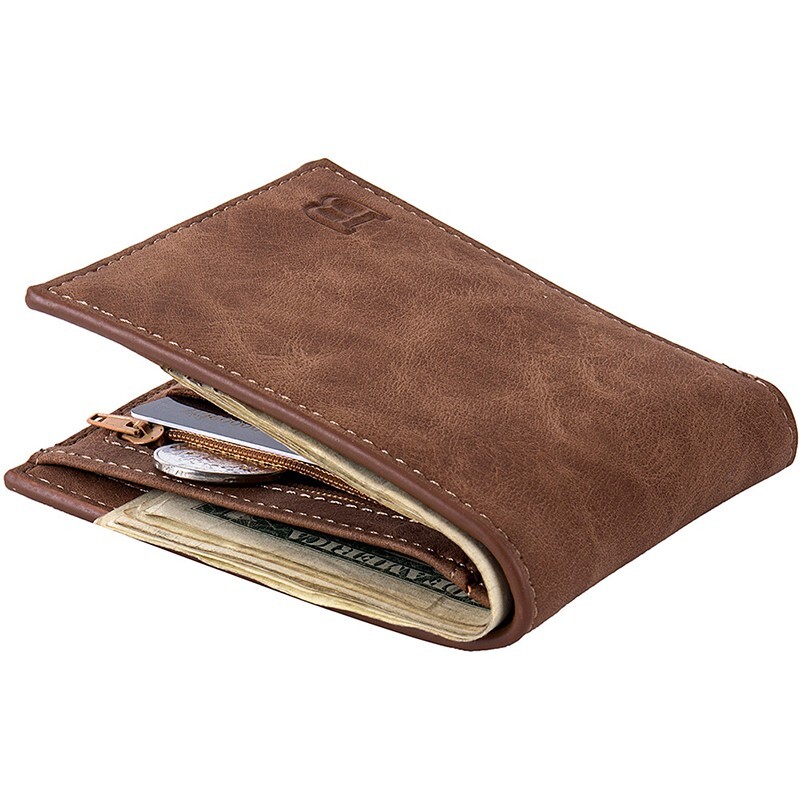 Men's Leather Wallet with Zipper Card Holder & Coin Pocket  -image