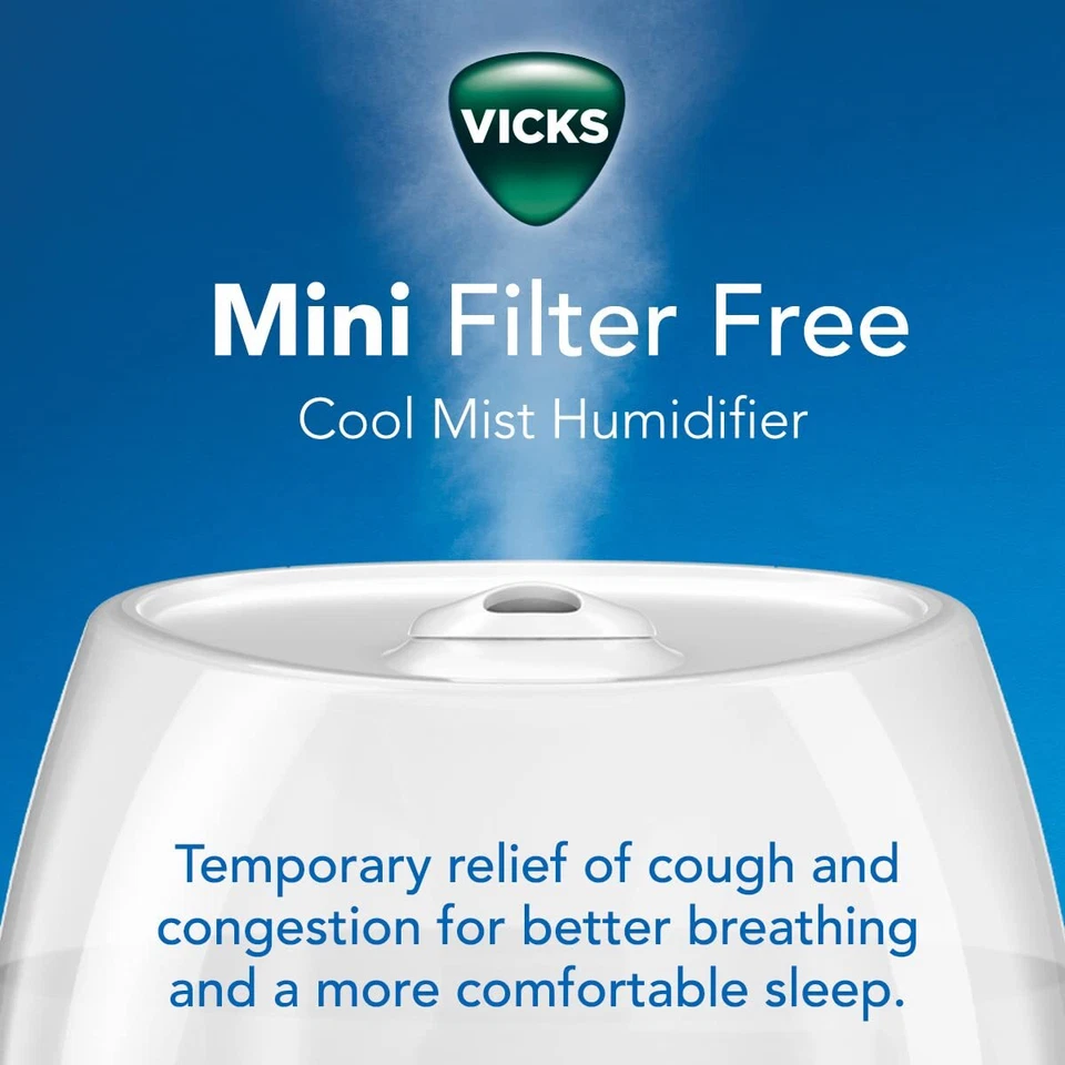 Vicks Mini Filter Free Cool Mist Humidifier for Baby Room 0.5 Gallon 24 Hours - Image 2 of 4
