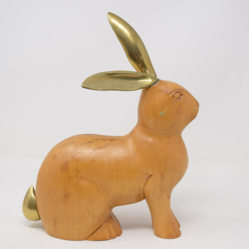 Geschnitztes Holz Hase Kaninchen Messing Ohren Schwanz realistische Volkskunst Statue Figur Vintage - Bild 2 von 19