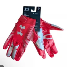 Under Armour Men's UA F8 Football Gloves Red/Metallic Silver Super Sticky SizeXL