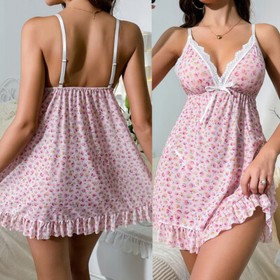 Pink Sexy Lingerie Set Lace Bra Garter Nightwear Underwear Lace Dress Pajamas US