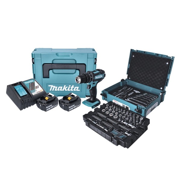 Makita DHP482JX13 Schlagbohrschrauber 18V 62 Nm + 2X Akku 3 Ah + Lader + ZubehöR-image