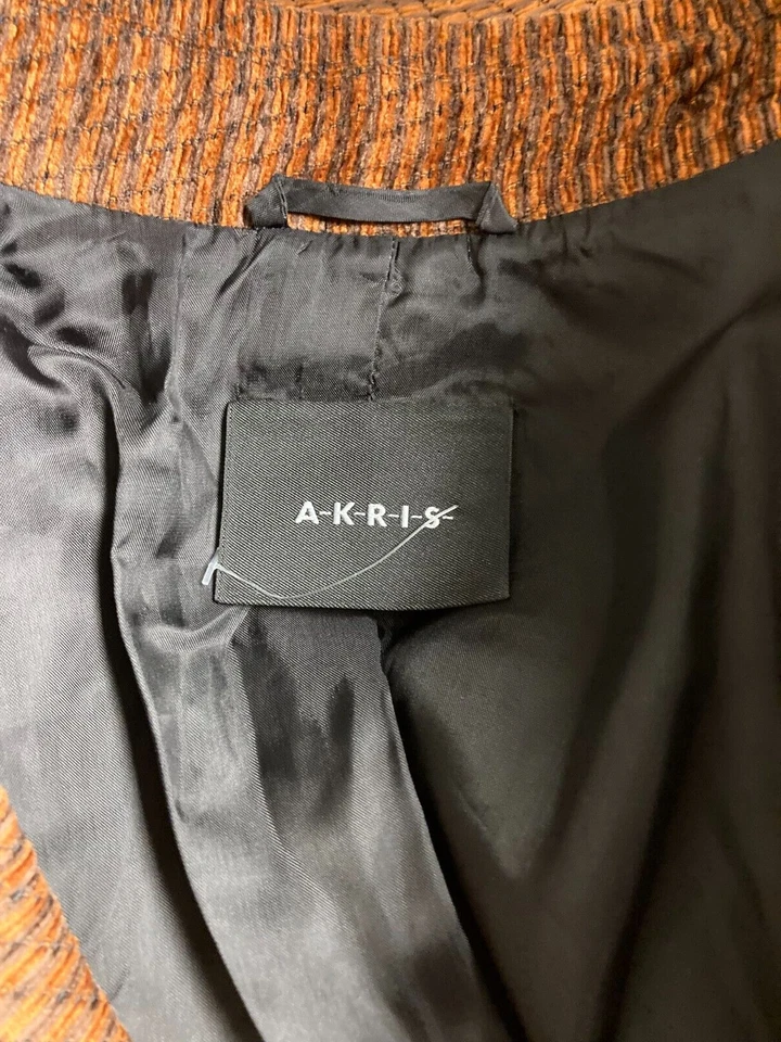 Chaqueta Akris Naranja Terciopelo Texturizado Gancho Frontal EE. UU. 10 Silenciosa Lujo Cuero Borde Foto 4 de 4