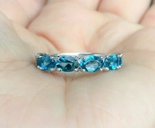 4ct Lab-Created Oval London Topaz Half Eternity Ring Band 14k White Gold Plated