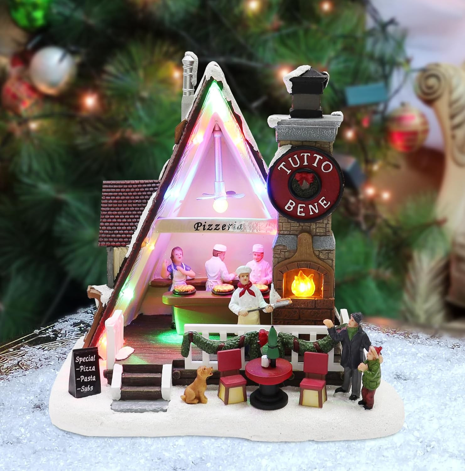 10”H Polyresin Christmas Village Pauletta’S Pizza LED Lightup & Music (Battery O