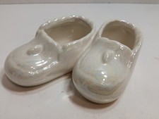 Vintage Pearlescent Ceramic Baby Shoes Planter   Art Pottery