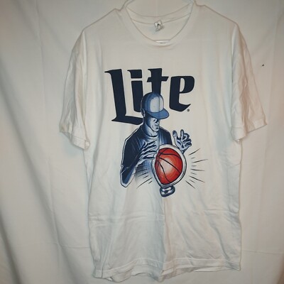 Miller Lite Beer Men's XL Blue Logo Man With Basketball Globe