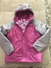 The North Face Sz 18 XL Fuzzy Sherpa Jacket Coat Reversible Purple Gray Girls