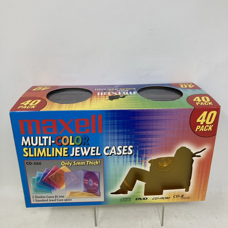 NEW Maxell Multi Color Slimline Jewel Cases 5mm For CD & DVD 40 Pack NOS - Image 4 of 4