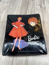 Vintage Black Vinyl Barbie Doll Case Red Flare Outfit Floral Vinyl Interior