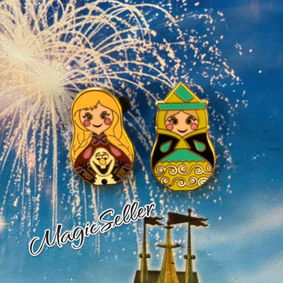 Disney Parks Pin Trading Matryoshka Nesting Dolls Collection Set Fauna and Anna