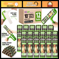10" Lint Roller Refills - 12 Rolls, 600 Sheets, Extra Sticky Pet Hair Remover, D