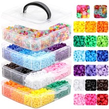 4800 Pcs Pony Beads for Friendship Bracelets 6x9mm 18 Solid 8 Color Shapes 10...