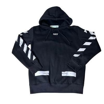 Off-White Virgil Abloh Main Label Black Diagonal Stripe Hoodie Mens Small