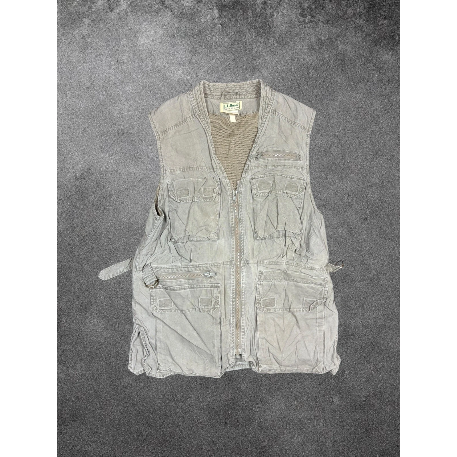 LL Bean Tropic Weights Utility Vest Mens Khaki Tan Multi Pocket Fishing Travel