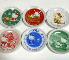 Hello Kitty Christmas Plates Set 6 Small 4.7in 2002 2004 Retro Collectible Unuse
