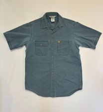 Vintage Carhartt Blue Button Down Short Sleeve Rugged Outdoor Wear Shirt Men's L