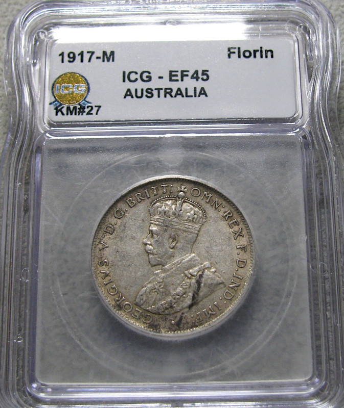 1917-M Australia Silver Florin 2 Shillings KM-27 ---- ICG XF-45 Coin ---- #898C