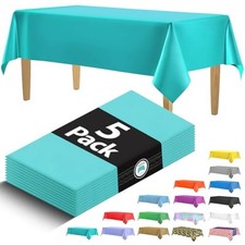 5 Pack Premium Plastic Tablecloth - 108 x 54 in. Disposable Rectangle Turquoise