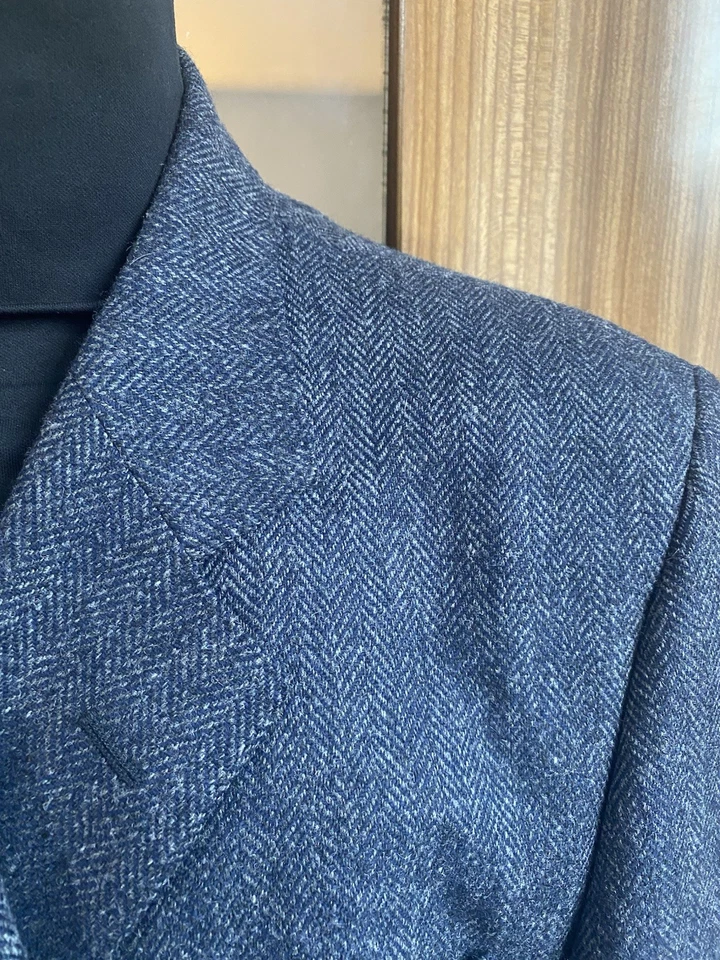 DAKS SPORTS JACKET/BLAZER 46S WOOL/TWEED NAVY/GREY HERRINGBONE - Image 3 of 4