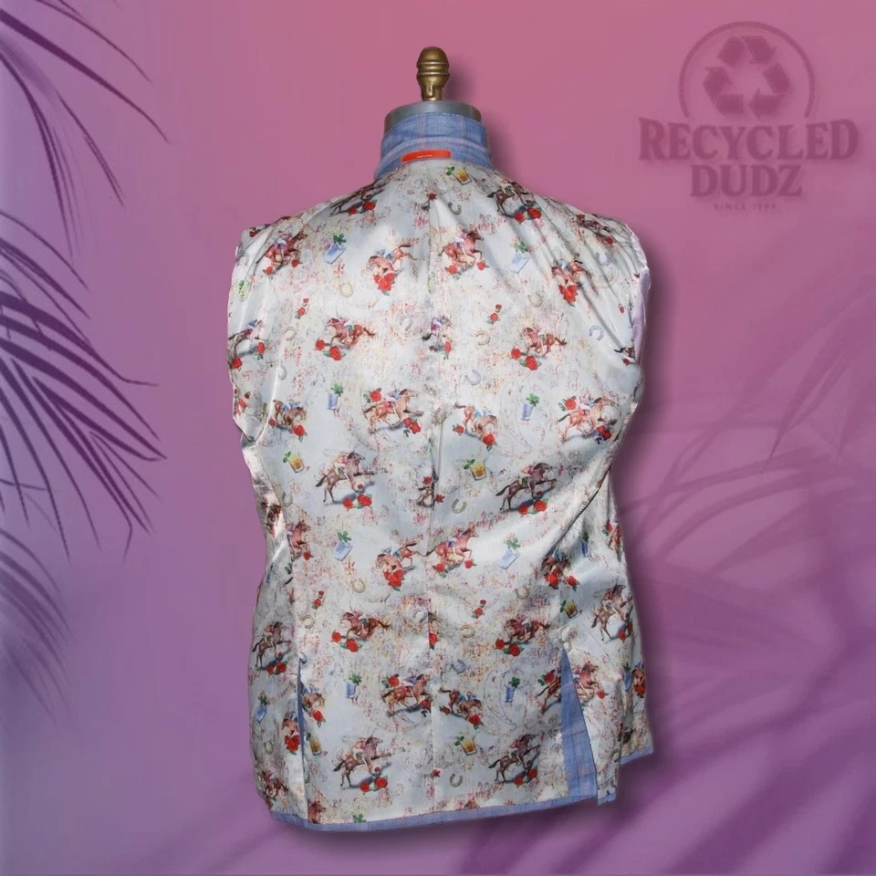 Tallia for Lansky Bros Memphis Men's 42 Blue Pink Check 100% Linen Blazer Elvis - Image 4 of 4