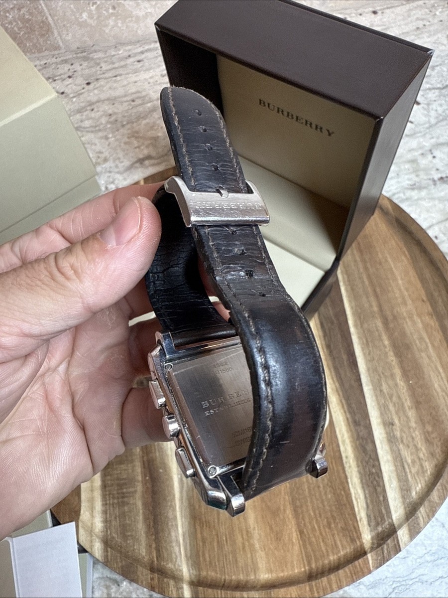 Burberry Black Leather Band Strap Silver Square Chrono. Dial  display picture 1