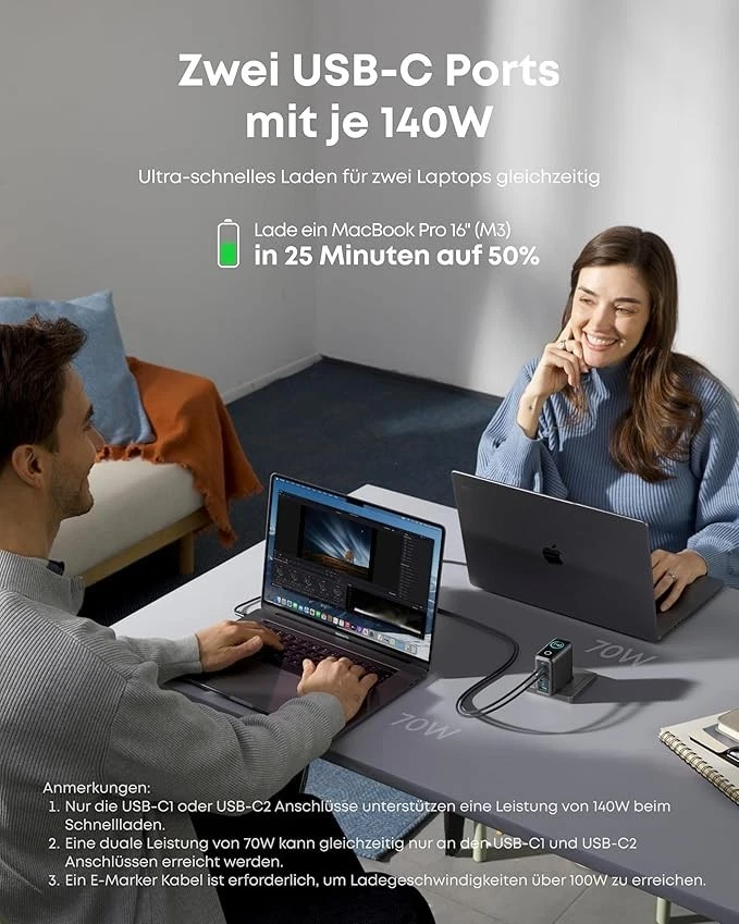 Anker 140W USB C Ladegerät, Laptop Ladegerät, 4-Port Multi-Geräte - Bild 3 von 4