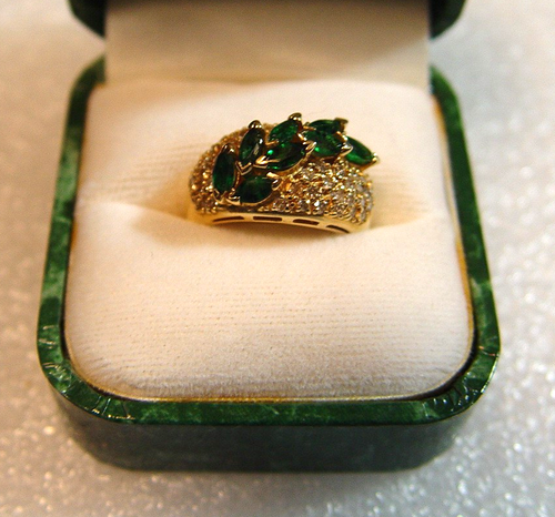 estate 14k YG marquis Emerald & Pave STYLE Set Diamonds dome Ring Size 6.25/HD - Picture 5 of 12