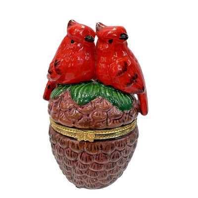 Vintage Cardinal Tricket Box Gift Love Birds Holiday Christmas Fall Porcelain