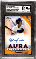 2022 Topps Finest Carl Yastrzemski Aura Of Excellence Auto Orange Ref 25 SGC 9