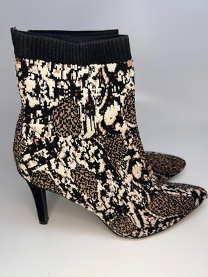 Mia Ankle Boots Women's 8M McKinney Sock  Booties Black Animal Print