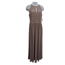 Nightway NW Elegant Sequined Halter Neck Party Maxi Plus Size Dress 16W Taupe NW