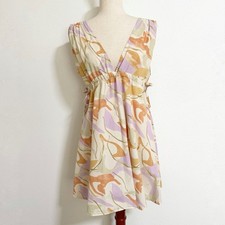 ASOS Abstract Floral V Neck Drawstring Waist Mini Dress Size 2 Cotton