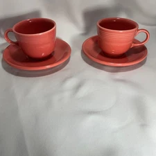 Homer Laughlin Fiesta Rose Pink Footed Tea Cup/Saucer, Retired Color, set of 2