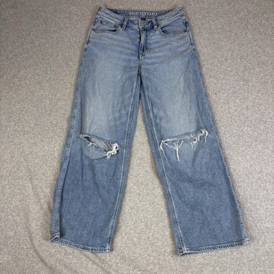 American Eagle Low Rise Baggy Wide Leg Jeans Light Wash Women's Size 2 Short Y2K