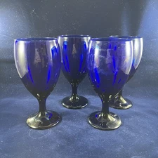 Set of 4 Vintage Libbey Cobalt Blue Iced Tea/Water Glasses Goblets