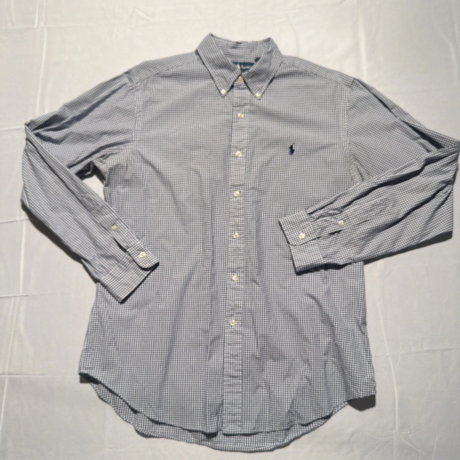 Polo Ralph Lauren Shirt Mens L Navy Plaid Classic Long Sleeve Button Down