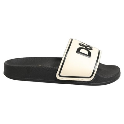 DOLCE & GABBANA Kinder Schuhe Schwarz Weiß Leder D&G Logo Slides EU36/US4,5...