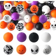 120pcs Silicone Beads for Halloween,15mm Rubber Focal Beads for Keycha