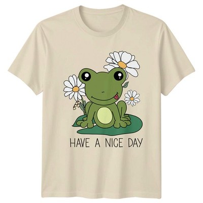 Retro Frosch auf Lilie Pad Have A Nice Day Tier Wortspiel Grafik T-Shirt