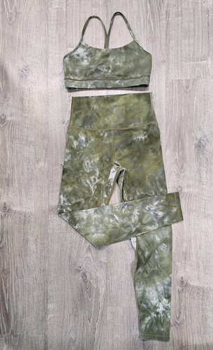 Strong Physiquez Dream Leggings Olive Tie Dye with Matching Sports Top size M