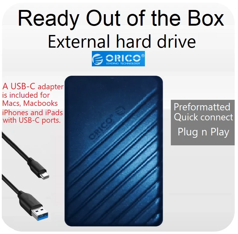 Mac Macbook Air/Pro/Mini 1TB or 500G External Hard Drive iPhone iPad Orico USB-C - Image 3 of 4