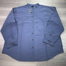 NEW J Peterman Shirt Mens Large Blue Band Collar Long Sleeve Button Front Casual