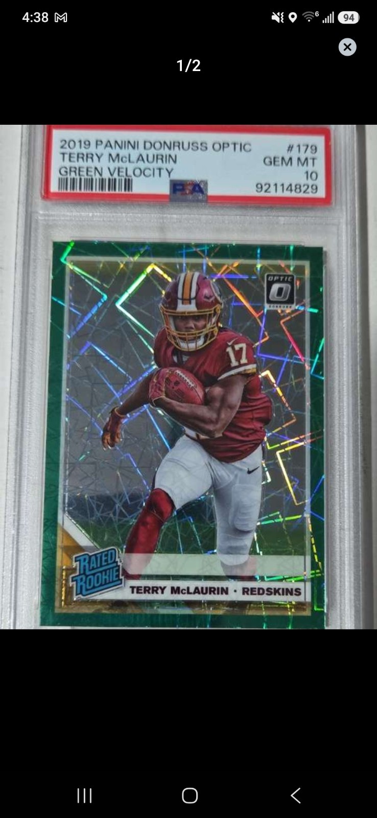 2019 Panini Donruss Optic - Rated Rookie Terry McLaurin Green Velocity PSA 10