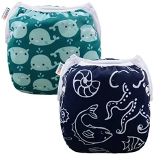 ALVABABY Baby Swim Diapers 2pcs Reuseable Washable & Adjustable for Swimming ...