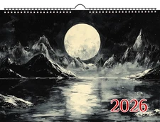 2026 Wall Calendar ~ Moonlit Peaks: High-altitude mountain landscapes under